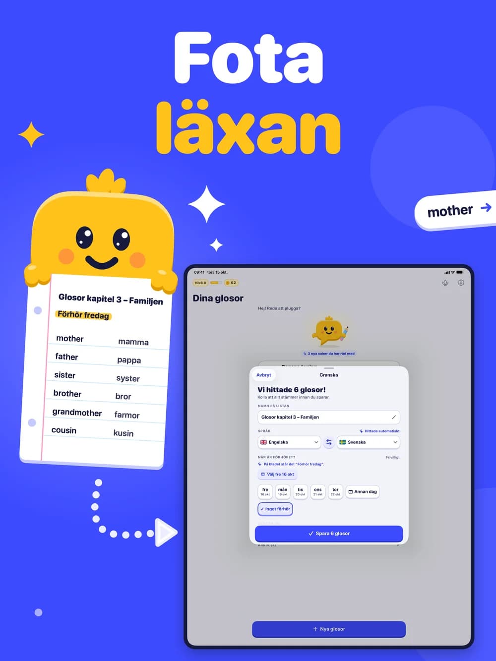 Glosor på iPad: Fota läxan