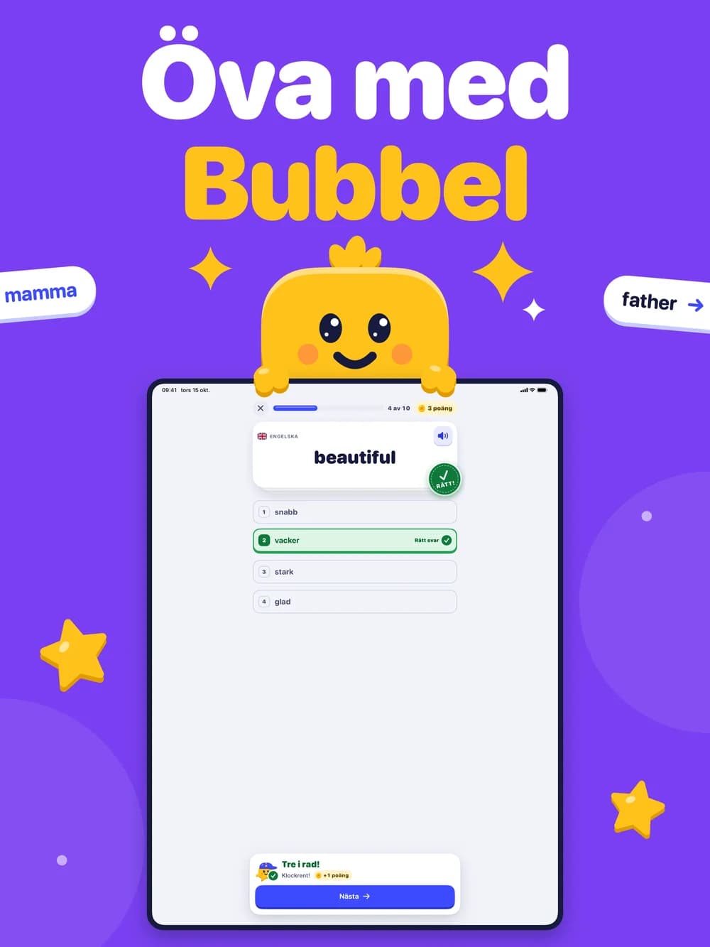 Glosor på iPad: Öva med Bubbel