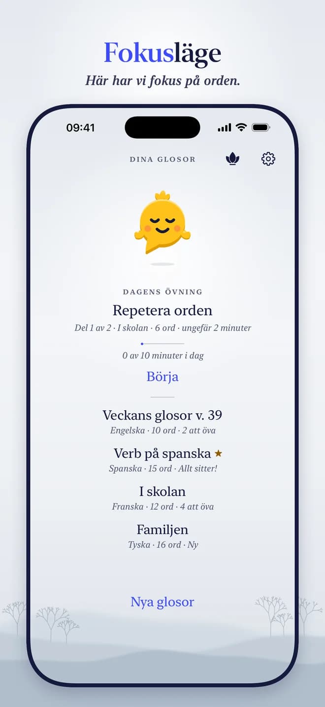 Fokusläge – Här har vi fokus på orden.