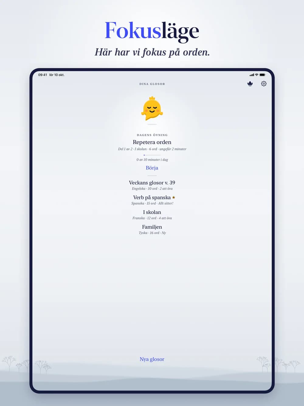 Glosor på iPad: Fokusläge