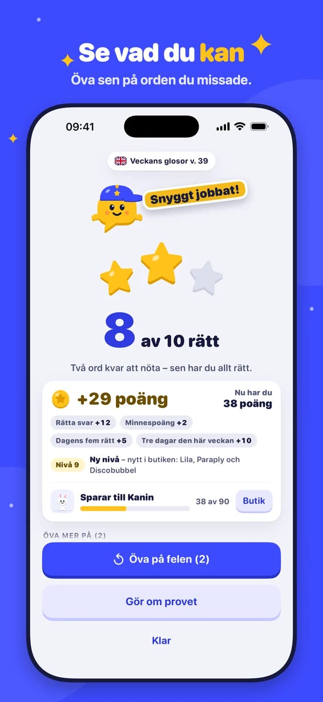 Se vad du kan – Öva sen på orden du missade.